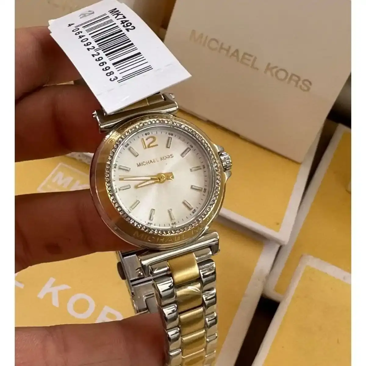 Montre Femme Mini Maren MK7492 – Cadran Blanc & Bracelet Bicolore – Montre homme au Maroc | Montre Femme au Maroc Idée Cadeau pour toutes les occasions – Montre24.ma Montre Femme Mini Maren MK7492 – Cadran Blanc & Bracelet Bicolore – Image 2