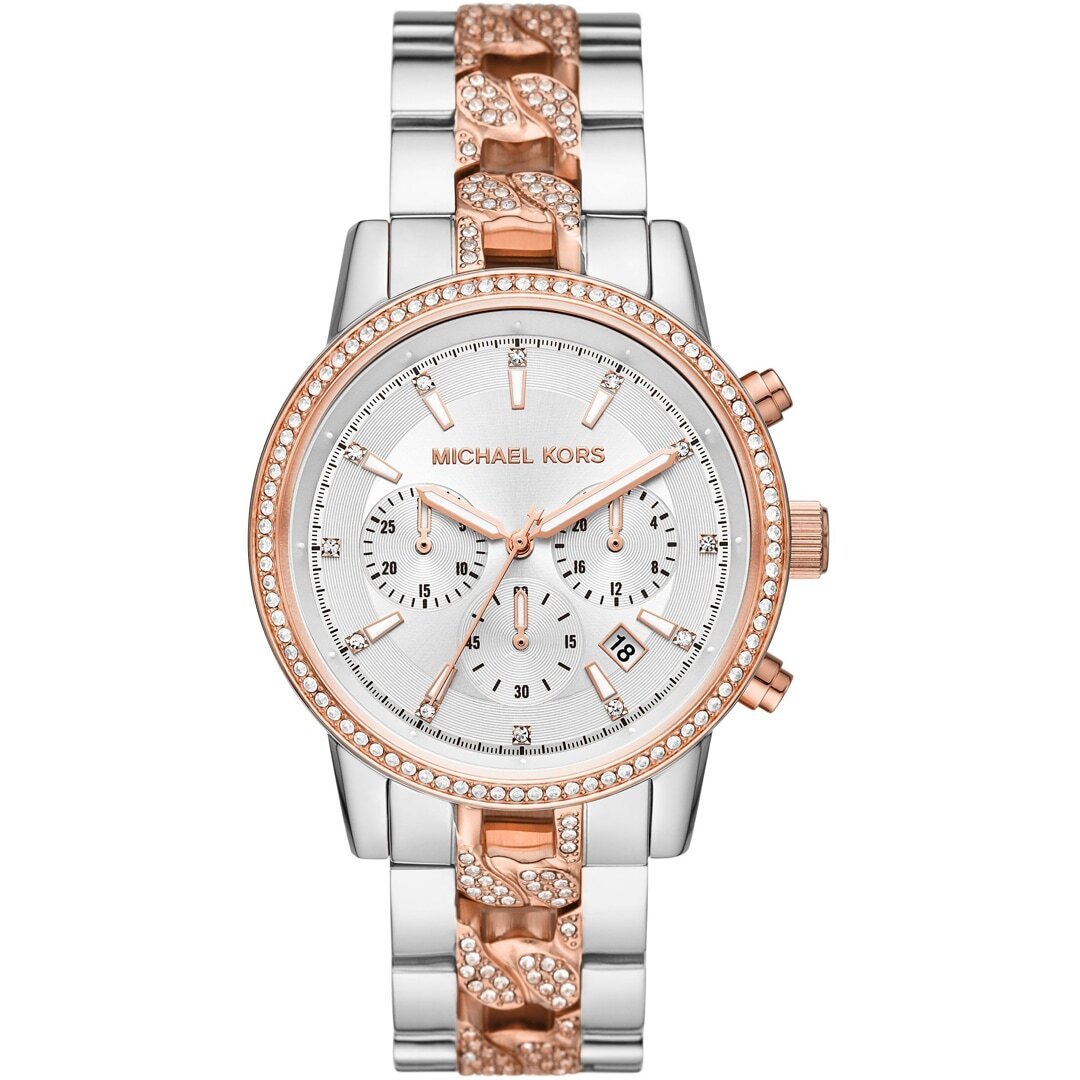 Montre Femme Ritz Chronographe MK6938 – Cadran Argenté & Bracelet Bicolore – Montre homme au Maroc | Montre Femme au Maroc Idée Cadeau pour toutes les occasions – Montre24.ma Montre Femme Ritz Chronographe MK6938 – Cadran Argenté & Bracelet Bicolore
